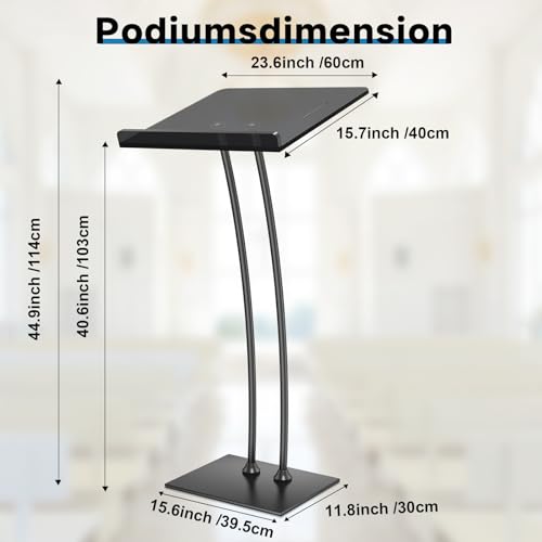 Vakiorn Black Acrylic Podium Lectern with Iron Base, 10mm Countertop, Multi-Use Pulpit for Church, Classroom, Conference
