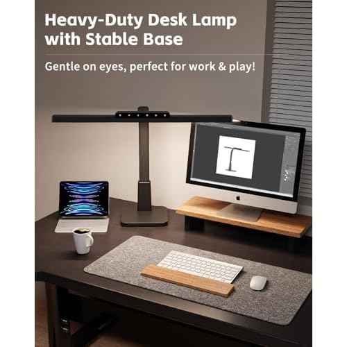 LED Desk Lamp for Home Office with Base, Dimmable Eye-Caring Computer Light with Memory & Timer Functions, Flexible Gooseneck Touch Control Architect Desk Light for Reading, Study, Workbench (Black)