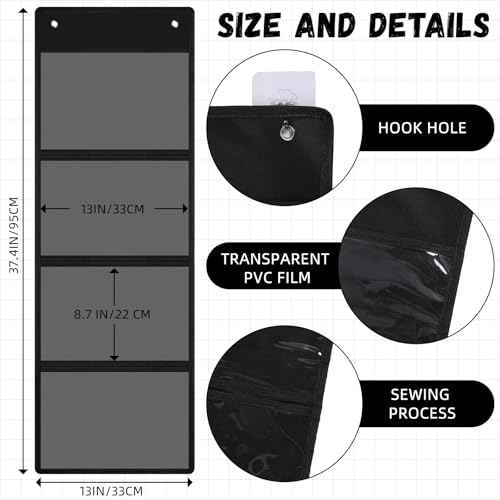 6 Pcs Storage Pocket Chart for Classroom 37.4 x 13 in 4 Pockets Hanging Wall File Organizer for Teachers Homework Cards Drawing Pictures Class Demonstrations Office Organization(Black)