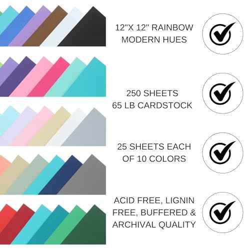Accent Design Paper Accents Variety Pack, 12x12, 250pc, 65lb Rainbow Cardstock, Modern Hues - Card Stock, Colored Paper, Cardstock Paper for Scrapbooking & Crafts