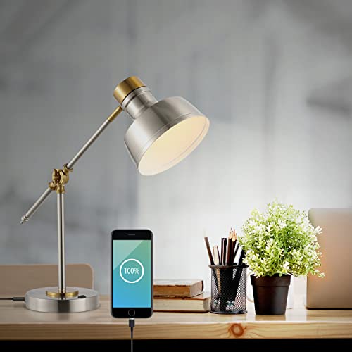 JONATHAN Y JYL7124B Allegra 18.5" Adjustable Cantilever LED Task Lamp, USB Charging Port, Classic, Coastal, Industrial, Farmhouse, Traditional for Bedroom, Living Room, Office, Nickel/Brass Gold