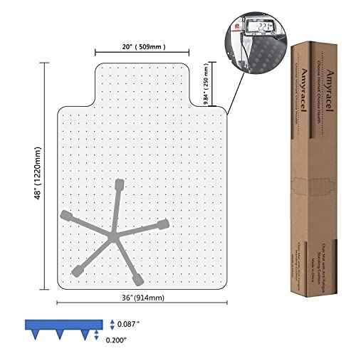 Amyracel Chair Mat for Carpet, 48'' x 36'' Clear Computer Desk Chair Mat for Low Pile Carpeted Floors, Easy Glide Plastic Floor Mat for Office Chair on Carpet Protection