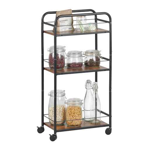 FULITE 3-Layer Narrow Storage cart£¬A Rolling car with Wheels£¬Steel Frame,Kitchen£¬Restaurant£¬Multi Functional Trolley£¨Black and Brown£©