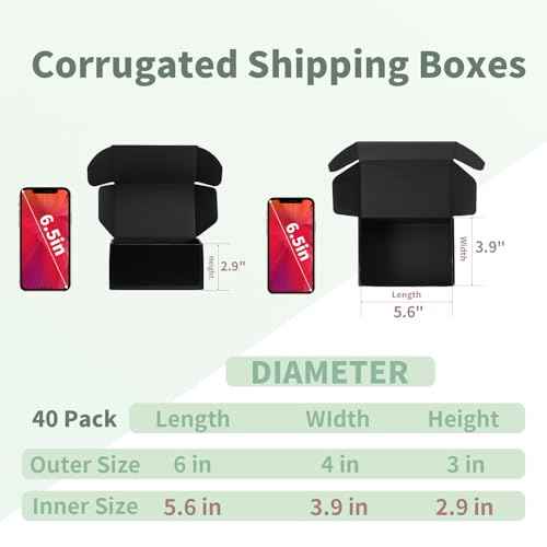 Rempry 40 Pack 6x4x3 Black Shipping Boxes, Small Cardboard Mailer Boxes for Small Business Shipping Packaging
