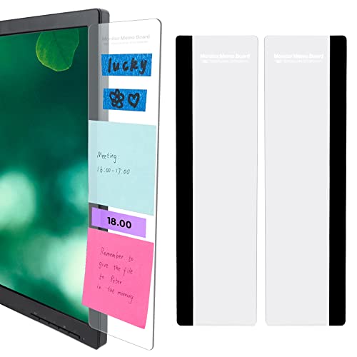 HQIOA Monitor Board 2pcs Transparent Acrylic Sticky Note Holders for Computer Monitor Side Panel - Office Desk Accessories for Home & Work