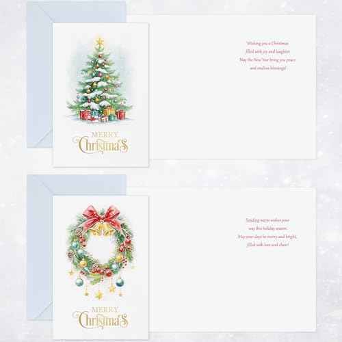 FLYAB Boxed Christmas Cards - 24 Assorted Merry Christmas Cards with Envelopes Gold Foil Holiday Gift Set for Family Friend Business