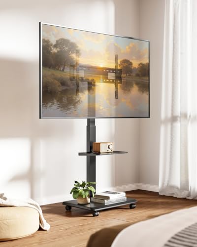 ECOTINY Black Rolling TV Stand for 32-75 Inch TVs up to 110 lbs - Adjustable Height & Swivel