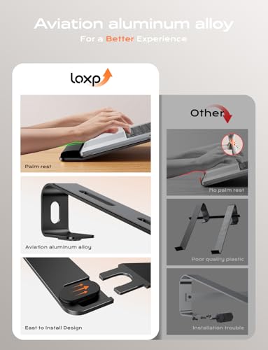Black LOXP Aluminum Laptop Stand with Wrist Support, Ergonomic Desk Riser