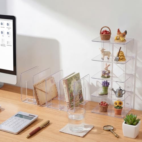 Lawei 4-Pack Acrylic 4-Section File Sorter Organizer for Desk, 12.5 x 5.7 x 5 in