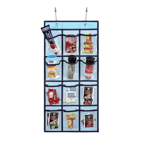 ANIZER Blue Classroom Pocket Chart with 12 Clear Pockets for Cell Phones & Organizer