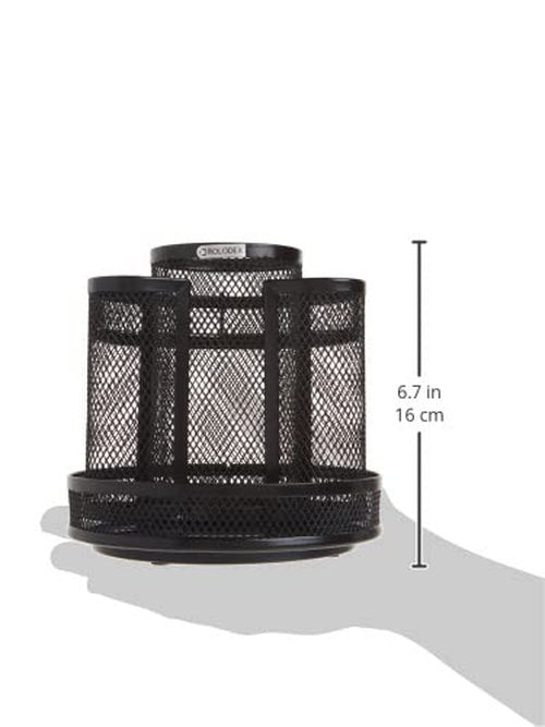 Rolodex Desk Organizer Rotating Office Supply Caddy Mesh Black (6.5" x 6.5" x 6.25")