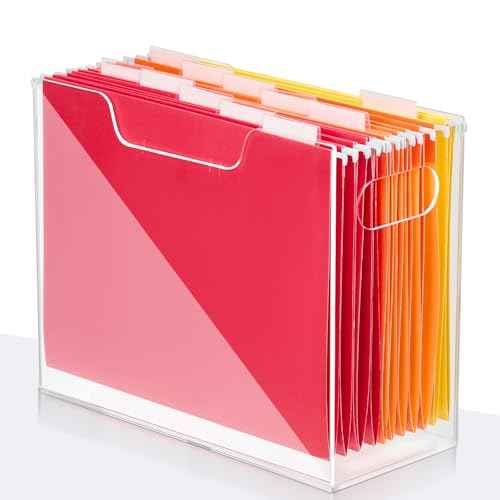 Acrylic File Folder Organizer, Clear Hanging File Organizer Portable File Holder with Handles, Desktop Letter Size File Box for Desk Home Office School -1 Pack