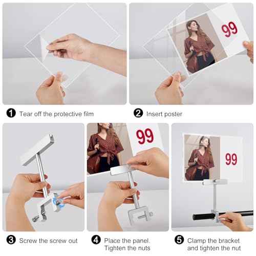 Aluminum Alloy Sign Holder Clamp with 8.5 x 11 Inch Acrylic Frame Sign Holder,Clothing Stores Card Displays (Silvery) 3 Pack
