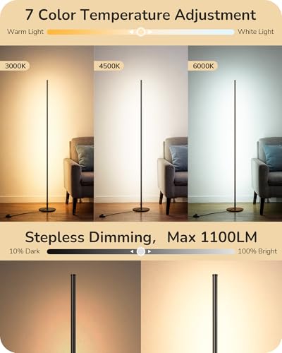 EDISHINE Black 57.5” Dimmable Floor Lamp with Remote, 7 CCT & Adjustable Brightness