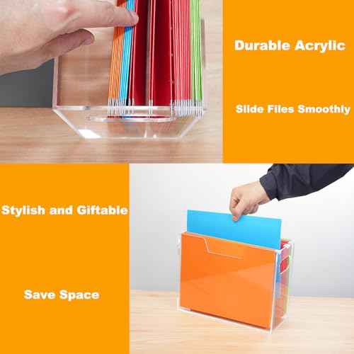 SEANADO Acrylic Hanging File Folder Organizer Box, File Holder with Handles for Letter/A4 Size, Clear File Box Desktop Folder Storage for Office Home Work Desk Cabinet
