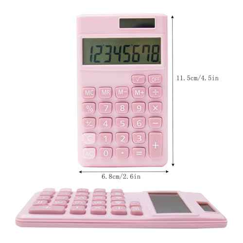 Basic Standard Calculators Small Digital Desktop Calculator with 8-Digit LCD Display, Battery Solar Power Smart Calculator Children's School Adult Office Family Standard Functions (8 Bit Pink)