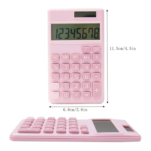 YAMHOHO 8 Bit Pink Small Digital Calculator with 8-Digit LCD, Battery & Solar Power