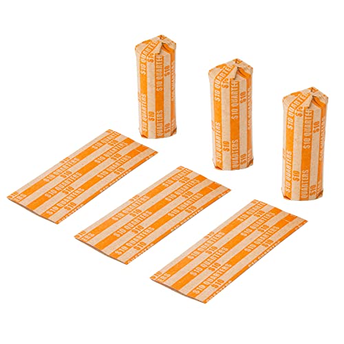 105 Pcs Orange Striped Coin Wrappers for Quarters - Flat, Heavy-Duty Kraft Paper