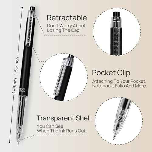 Retractable Gel Roller Pens, Japanese Style, 0.28mm Ultra Fine Point, Quick Dry Black Gel Ink, Precise and smooth writing, 8-Count Pack