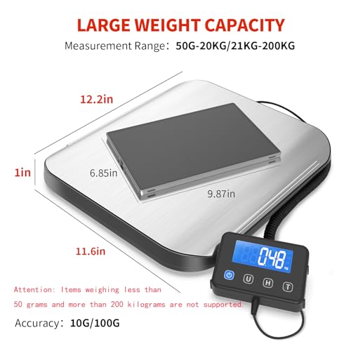 KKZ Shipping Scale, 440 LB Heavy Duty Postal Scale for Packages, Large Mailing Scale for Postage, Industrial, Small Business, Laundry, Warehouse, Stainless Steel