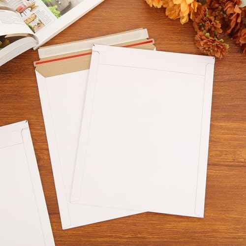 100 Pack 9.5x12 Inch Rigid Mailers, Self Seal Photo Document Mailer Cardboard Mailing Envelopes Stay Flat Mailers for CD, Photos, Document, Pictures, Papers, Files, White