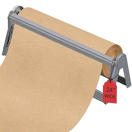 24in Wrapping Paper Roll Cutter - Holder Dispenser for Butcher Freezer Craft Paper Rolls with Updated Serrated Blade for Gift Wrap. Non-Slip Cutting Tool for Kitchen, Craft Room-Set on Tabletop