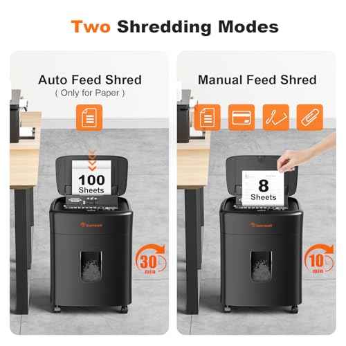 Bonsaii 100 Sheets Auto Feed Paper Shredder, Up to 30 Minutes Shredders for Home Office Use, Micro-Cut Heavy Duty Shredder / 4.2 Gallons/Security Level P-4 (C231-D)