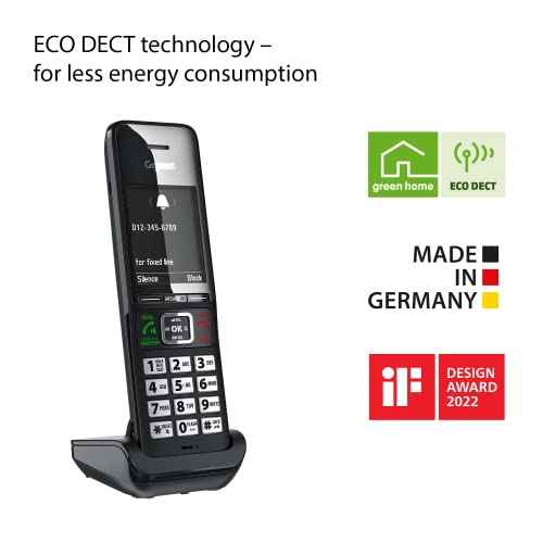 Gigaset Comfort 552H - Additional Handset - Charger - Elegant Cordless Phone for DECT Base - Made in Germany - Hands-Free Function - Big Phone Book, Titanium-Black