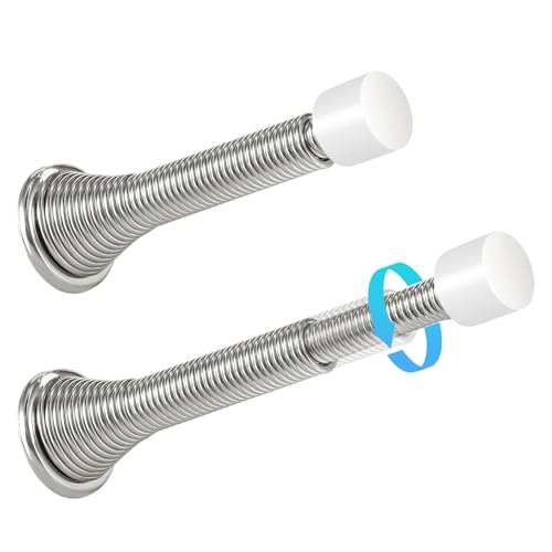 HOMOTEK Satin Nickel 2-Pack Telescoping Spring Door Stoppers 3-1/8" to 4-1/4" Wall Mount