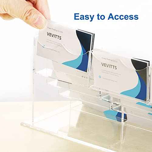 Business Acrylic Card Holder Display for Desk, 12 Slots 4 Tiers Multiple-Clear Acrylic Business Card Stand Set, Holds Approximately 600 Cards