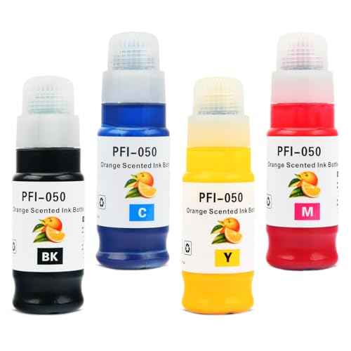 Ink Bottle PFI-050 Pigment Ink Tank 70ML (4-Pack, Black Cyan Magenta Yellow) PFI-050 PFI-050 Ink Cartridge Replacement for Canon imagePROGRAF TC-20 TC20MFP Large Format Printer
