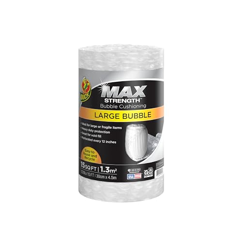 Duck Max Strength Large Bubble Cushioning Wrap 15 FT Heavy Duty Protection Packing Material