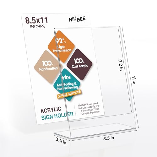 NIUBEE 12Pack Slanted Back Acrylic Sign Holder 8.5x11, Clear Vertical Picture Frames Frames, Desktop Flyer Holder Document Holder Paper Display Stand