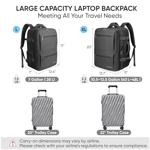 BALEINE Travel Backpack for Women Men, Large Sturdy Carry On Laptop Backpack Gifts for Business, Casual, Weekender, Hiking (XL, Black)
