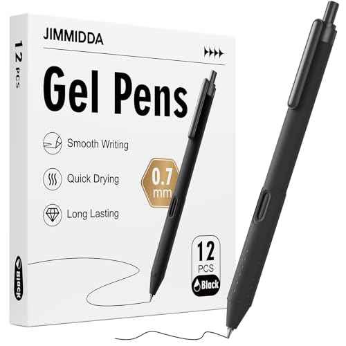 12 Pack Black Pens - 0.7mm Gel Pens Black Ink Quick-Drying Smooth Writing - Comfort Grip Retractable Pen for Journaling, Cute School & Office Supplies Home Work (12 Count, Black Ink)