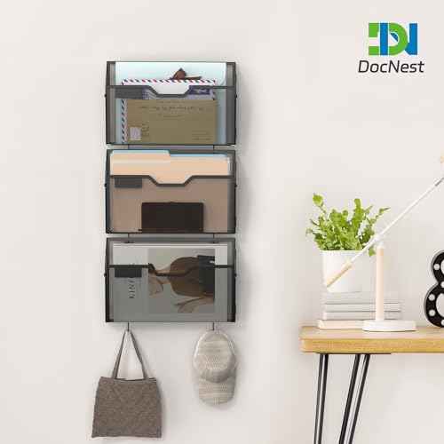 Docnest 6 Pack Hanging Wall File Holders, Mesh Wall Letter File Holder, Wall Mounted Mail Paper Document Folder Holder with Hooks for Office, Home, School, Black