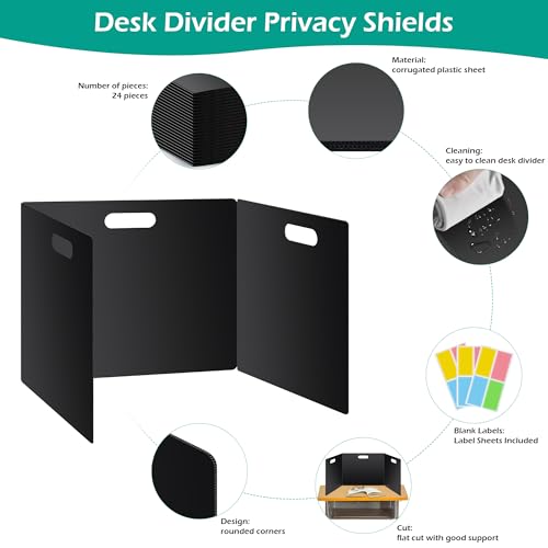 24 Pcs Privacy Folders for Students Waterproof Privacy Shields for Student Desks Divider Easy to Clean Testing Dividers for Classroom Includes Extra Blank Labels