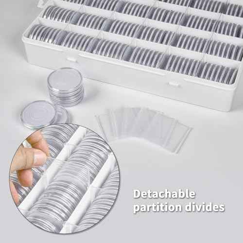 168 Pcs 46mm Coin Capsules Case with Foam Gasket, Plastic Storage Organizer Holder for Coin Collection Supplies, 7 Sizes (16/20/ 25/27/ 30/38/ 46mm) (Box Only)-White