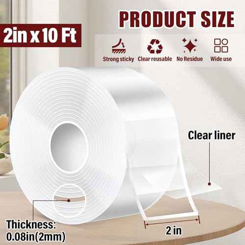 2In x 10Ft Heavy Duty Double Sided Tape, Removable Nano Tape, Transparent Multipurpose Mounting Tape for Home and Office