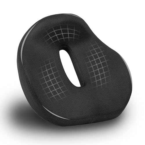 Mind Reader Donut Pillow with Air-Cloud Technology, Ergonomic Memory Foam Seat Cushion for Tailbone, Hemorrhoid, Pregnancy & Lower Back Pain Relief, Washable Cover, Black