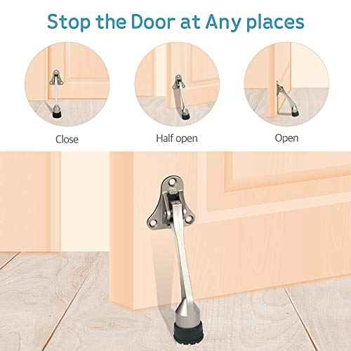 Door Stopper, Kick Down Door Stops for Heavy Doors, with Rubber Tip and Spring Lever, Adjustable, Easy to Set Down and Release, 4-Inch, for Wide Doors (4inch x 30pack, Satin Nickel)