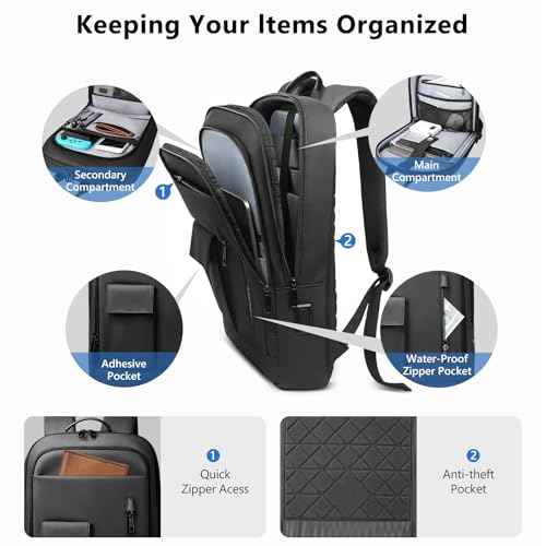 Backpack for Men, Slim Laptop Backpack with USB Charging Port, 15.6 Inch Lightweight Business Travel Backpack, Water Resistant Laptop Bag for Work Office College-Black