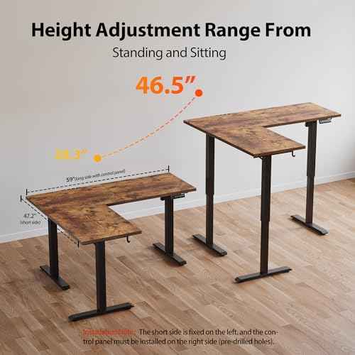 Agilestic 59 Inch L Shaped Standing Desk Adjustable Height, Electric Corner Standing Desk, Sit Stand Computer Table with Splice Board, Rustic Brown