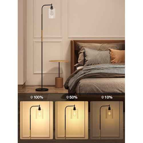 addlon Floor Lamps for Living Room with Seeded Glass Shade, dimmable Floor lamp Industrial lamp with Bright LED Bulb, Standing lamp for beroom, Tall Pole Lamps Office - Black & Gold