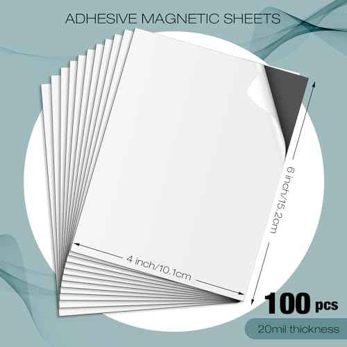 Xuhal 100 Pcs Magnetic Adhesive Sheets Black Magnetic Sheets with Adhesive Backing Flexible Self Paper Easy to Cut for Craft Board Photo Fridge (4 x 6 Inch)
