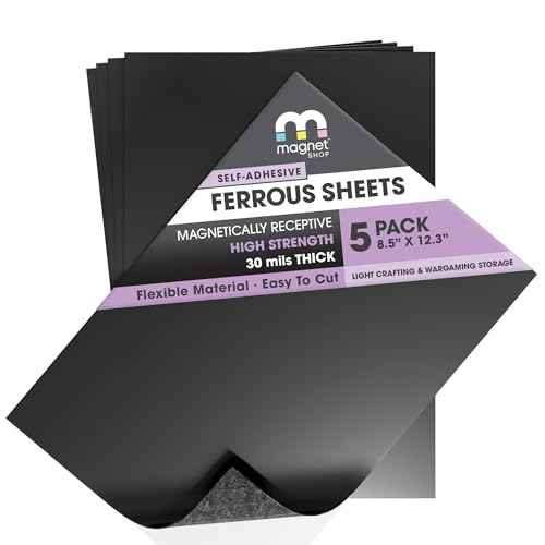 TMS Magnet Receptive Sheets with Adhesive Backing for Craft and Magnetic Miniatures Storage | Flexible Rubber Sheet Metal | 5 Pack, 30 mil Thick, 8.5¡± x 12.3¡± | Fits Inside US Really Useful Box
