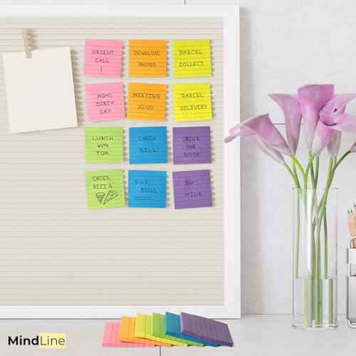 12 Pads Lined Sticky Notes - Self-Stick Notes 3x3 Inches - 6 Bright Colors, Smooth Writing, Smart Adhesive - Bulk Easy Post Notes for Office, School, Study, Home