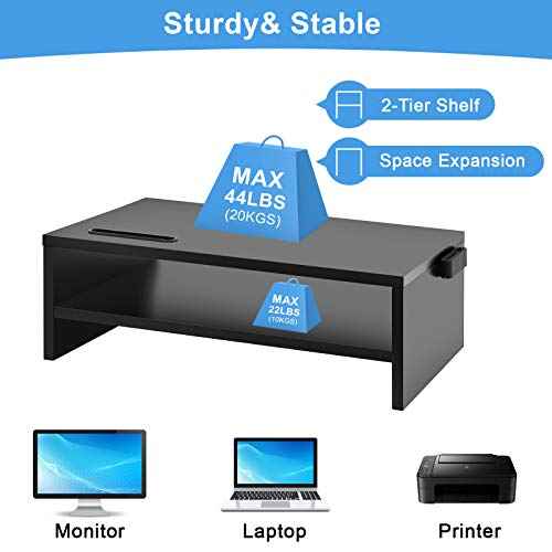 Marbrasse Monitor Stand Riser, 2 Pack 16.5 Inch 2 Tier Computer Monitor Stand, Printer Shelf Stand for Laptop Computer Screen Storagek,Desktop Stand with Phone Holder and Cable Management