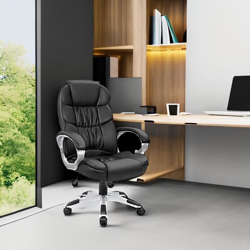 Homall Black Office Chair - High Back Ergonomic PU Leather Swivel Task Chair with Lumbar Support & Padded Armrests