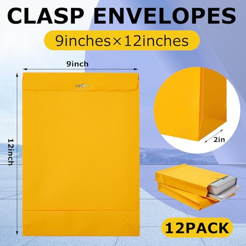 Motipuns 12 Pack Expandable Manila Envelope Folders with Clasp, 9 x 12 Inches